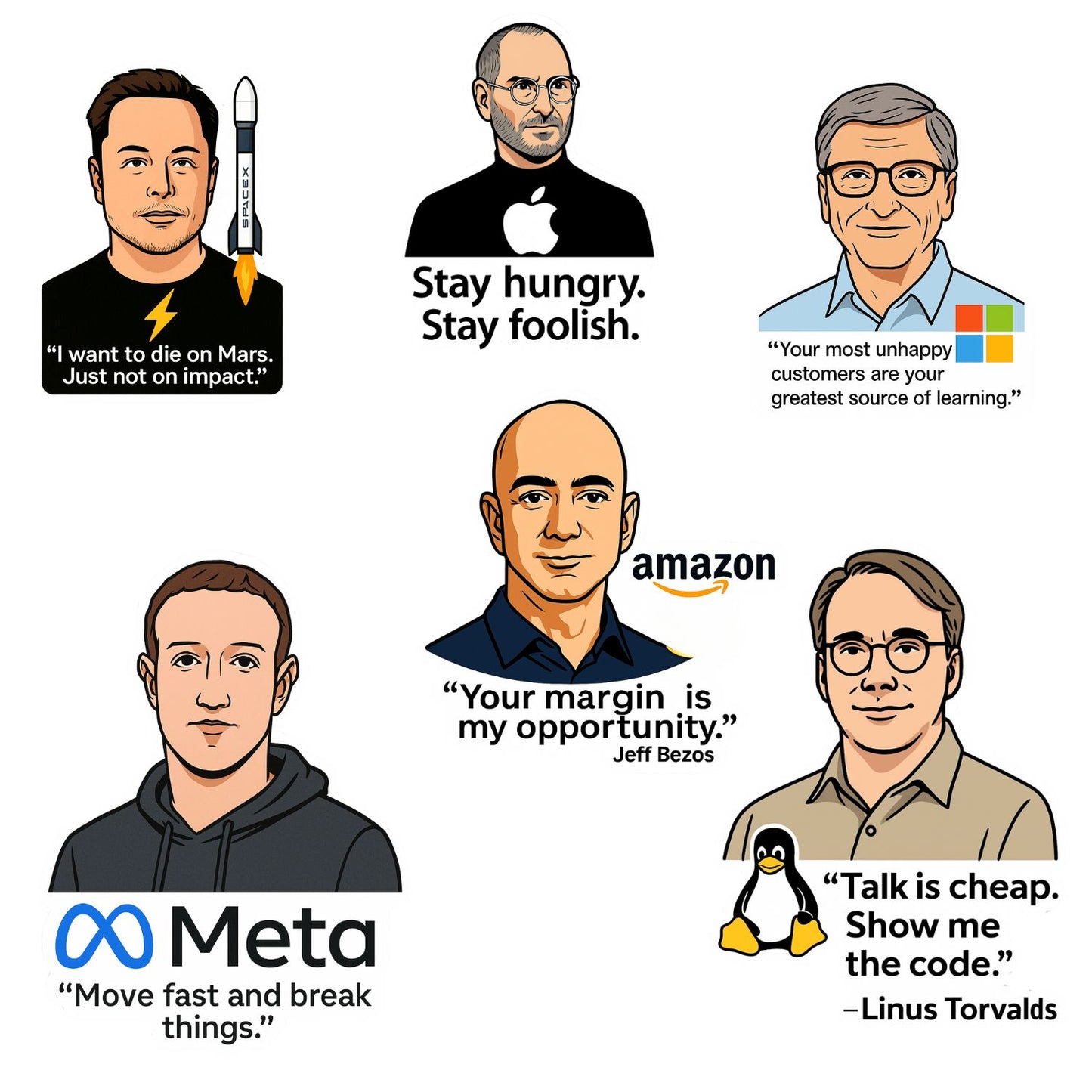 Tech Legends Fridge Magnet Set | 6 Iconic Innovator Magnets | Inspirational Decor for Desks, Lockers & Workspaces