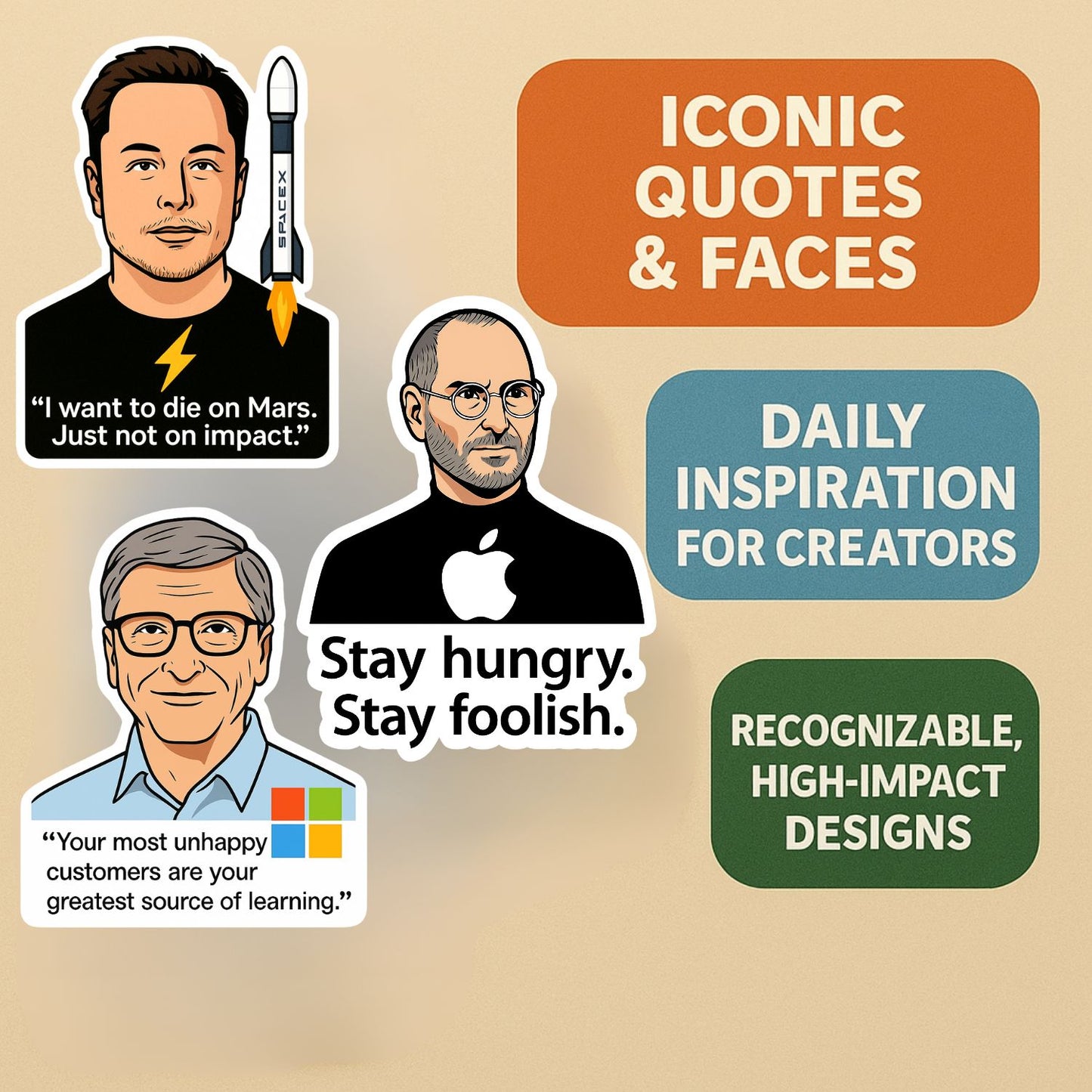 Tech Legends Fridge Magnet Set | 6 Iconic Innovator Magnets | Inspirational Decor for Desks, Lockers & Workspaces