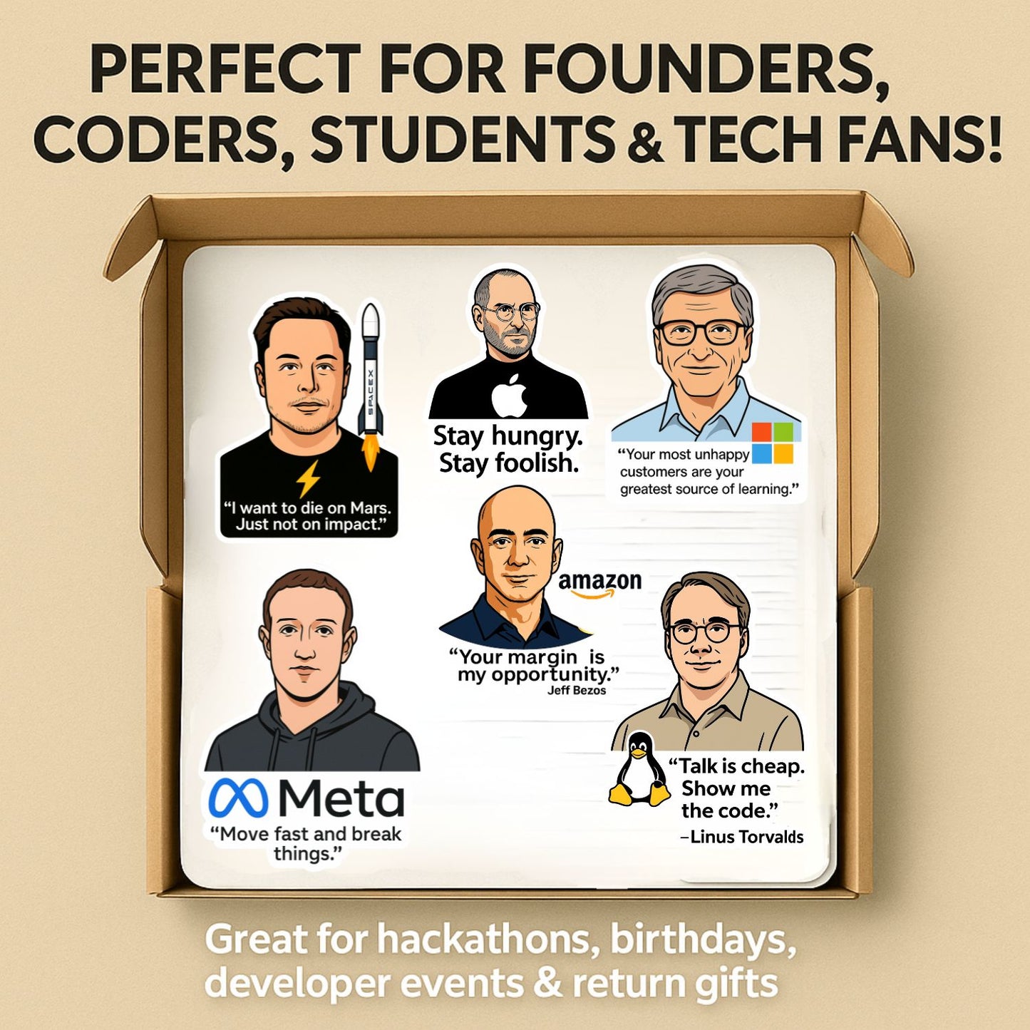Tech Legends Fridge Magnet Set | 6 Iconic Innovator Magnets | Inspirational Decor for Desks, Lockers & Workspaces