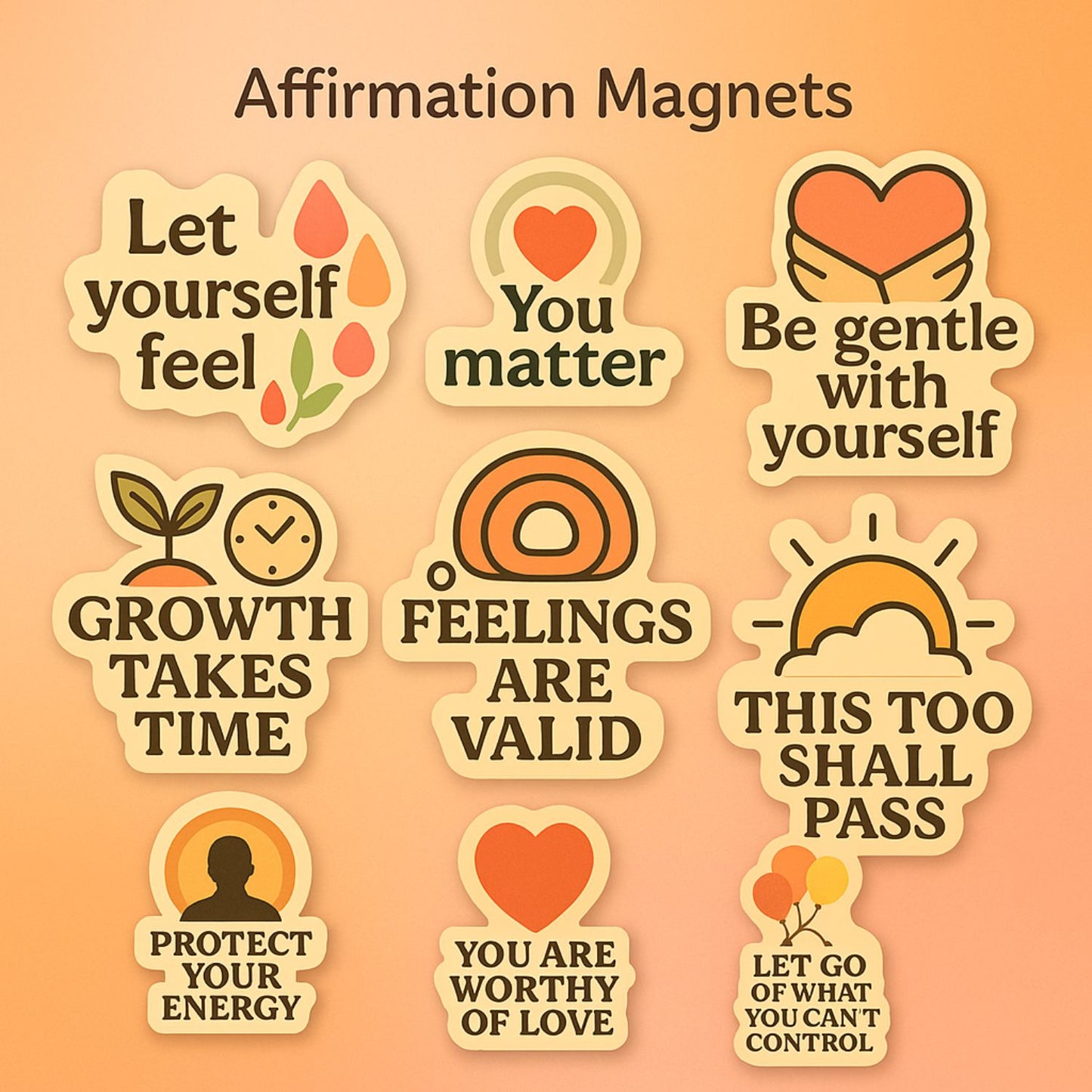 Daily Mental Health Reminder Magnets – 12 Uplifting Affirmations for Fridge or Desk