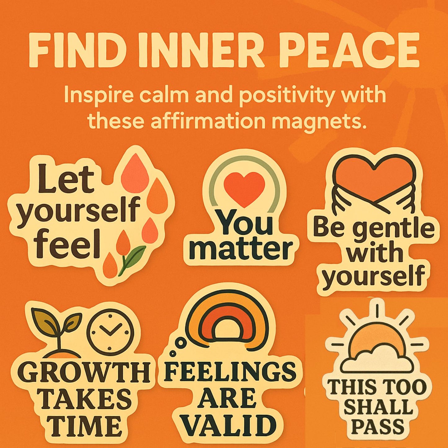 Daily Mental Health Reminder Magnets – 12 Uplifting Affirmations for Fridge or Desk