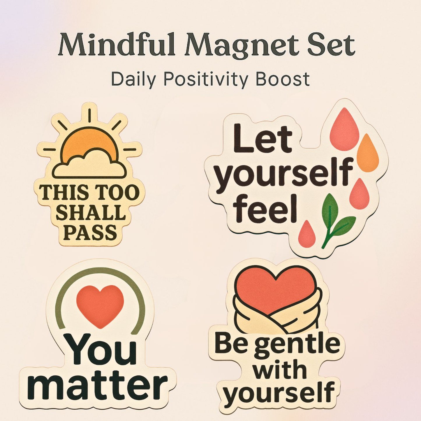 Daily Mental Health Reminder Magnets – 12 Uplifting Affirmations for Fridge or Desk