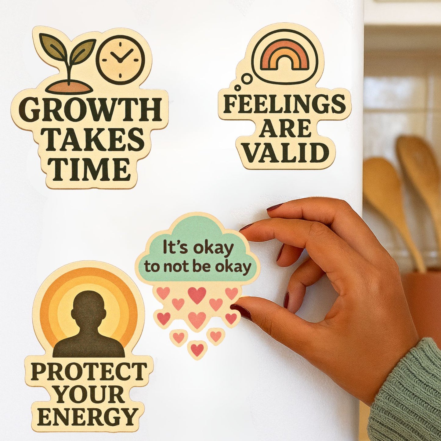 Daily Mental Health Reminder Magnets – 12 Uplifting Affirmations for Fridge or Desk