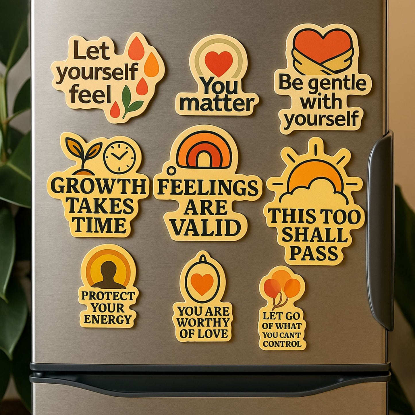 Daily Mental Health Reminder Magnets – 12 Uplifting Affirmations for Fridge or Desk