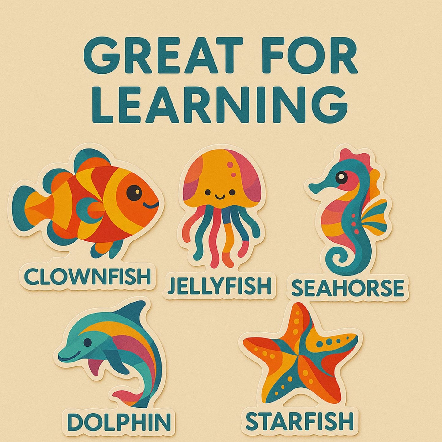 Colorful Sea Animal Fridge Magnet Set – Abstract Ocean Creatures for Kids
