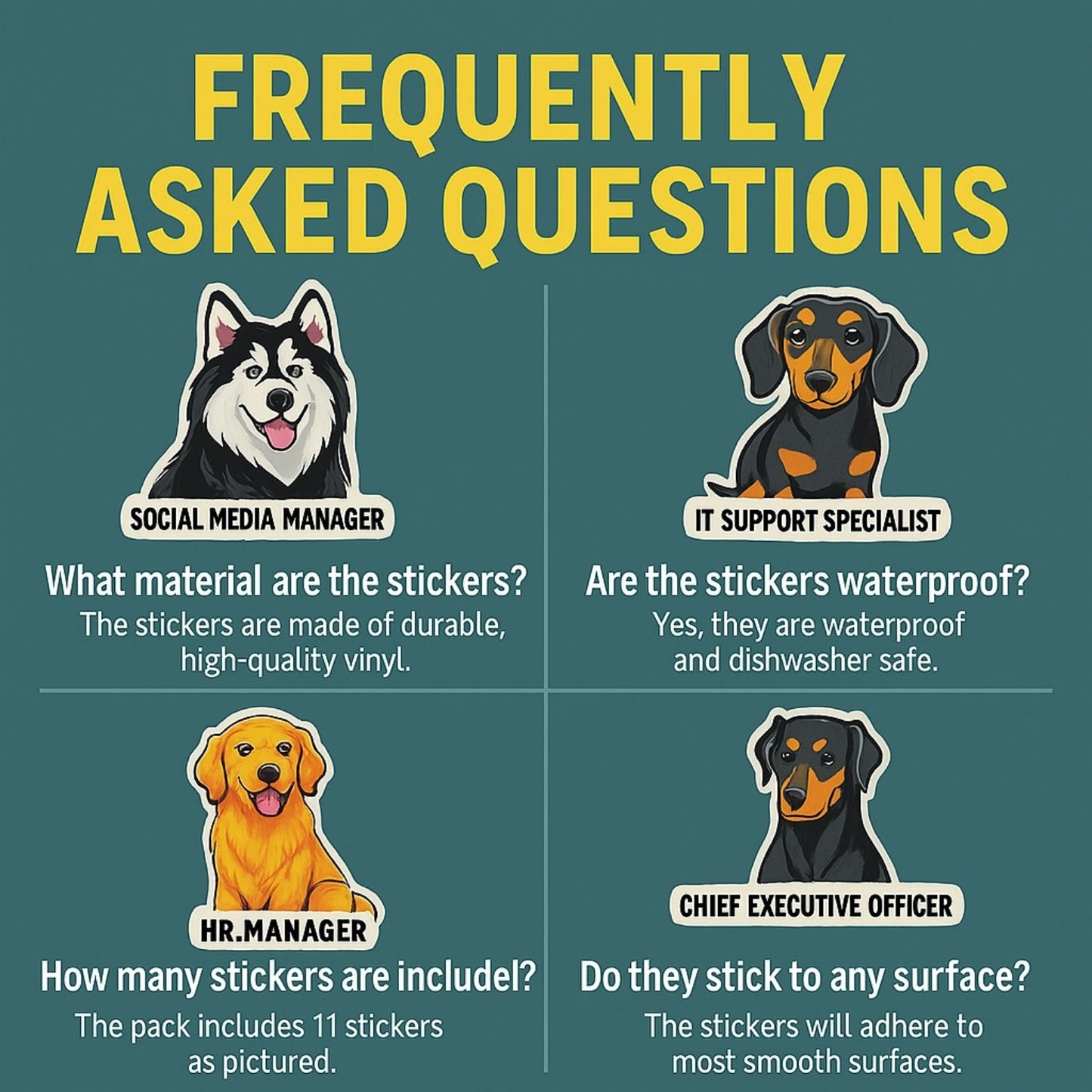Corporate Funny Dog Stickers Set | Office-Themed Dog Memes | Waterproof Vinyl for Laptop, Desk, Bottle & Workstation Fun