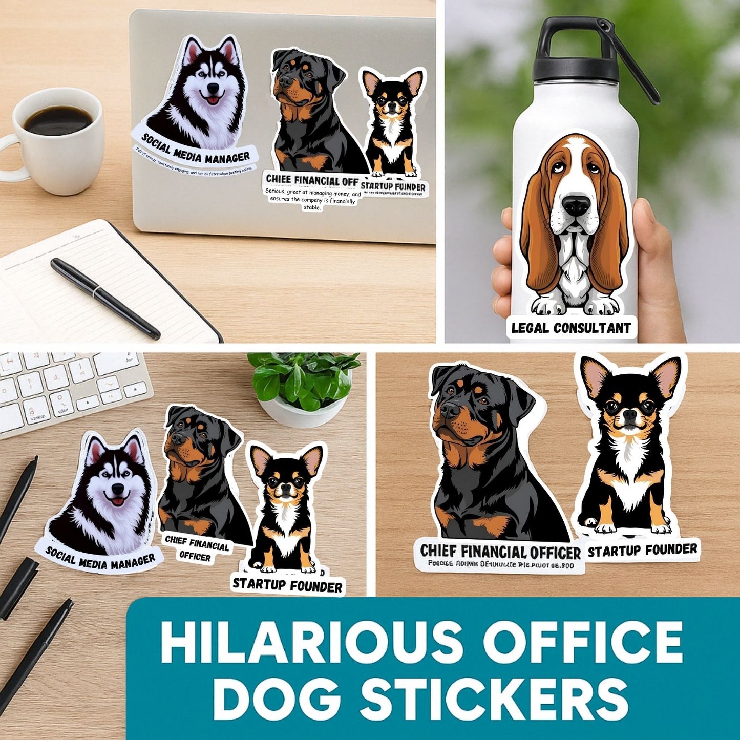 Corporate Funny Dog Stickers Set | Office-Themed Dog Memes | Waterproof Vinyl for Laptop, Desk, Bottle & Workstation Fun