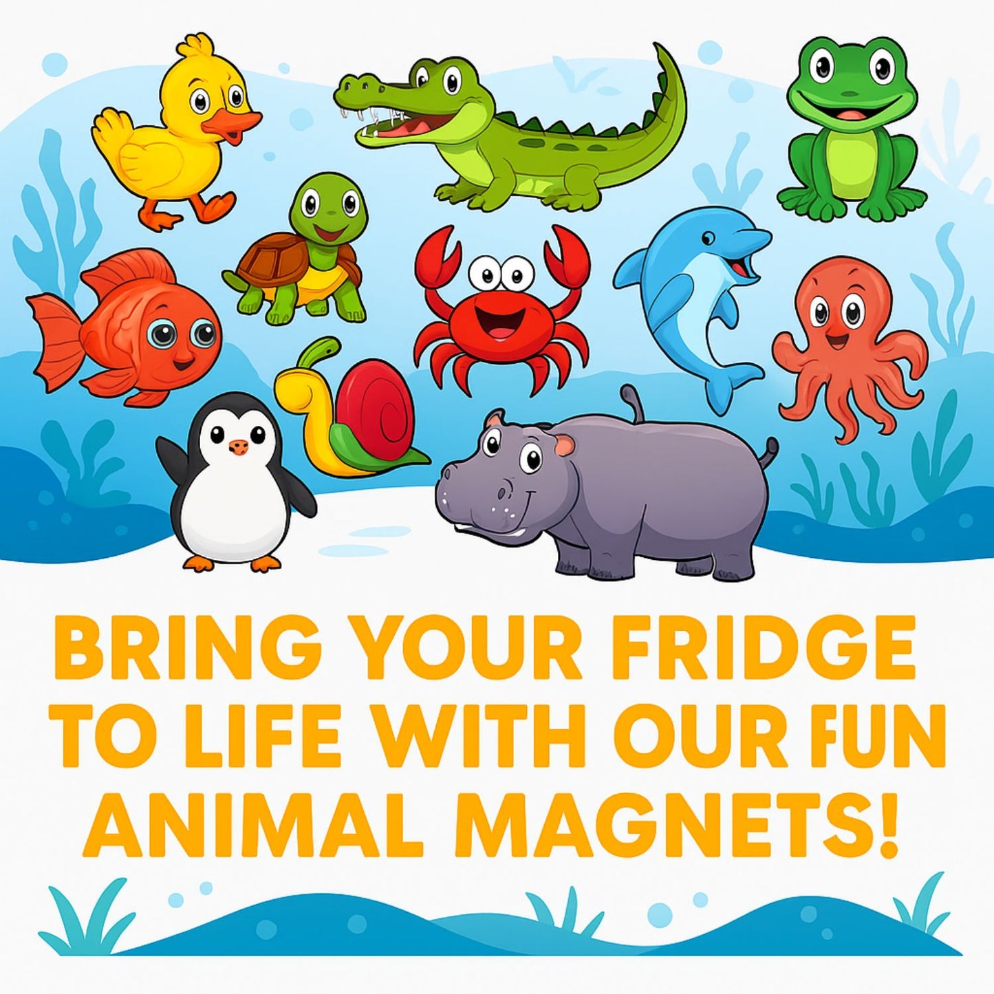 Sea Animal Fridge Magnet Set for Kids | 14 Cute Ocean Creature | Educational Cartoon-Style Magnets
