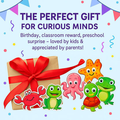 Sea Animal Fridge Magnet Set for Kids | 14 Cute Ocean Creature | Educational Cartoon-Style Magnets