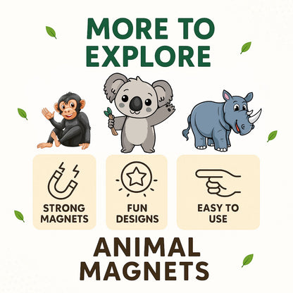 Forest Animals Fridge Magnet Set for Kids | 14 Cute Animal Magnets | Educational & Decorative Cartoon Magnets for Fridge, Whiteboard & Learning Play