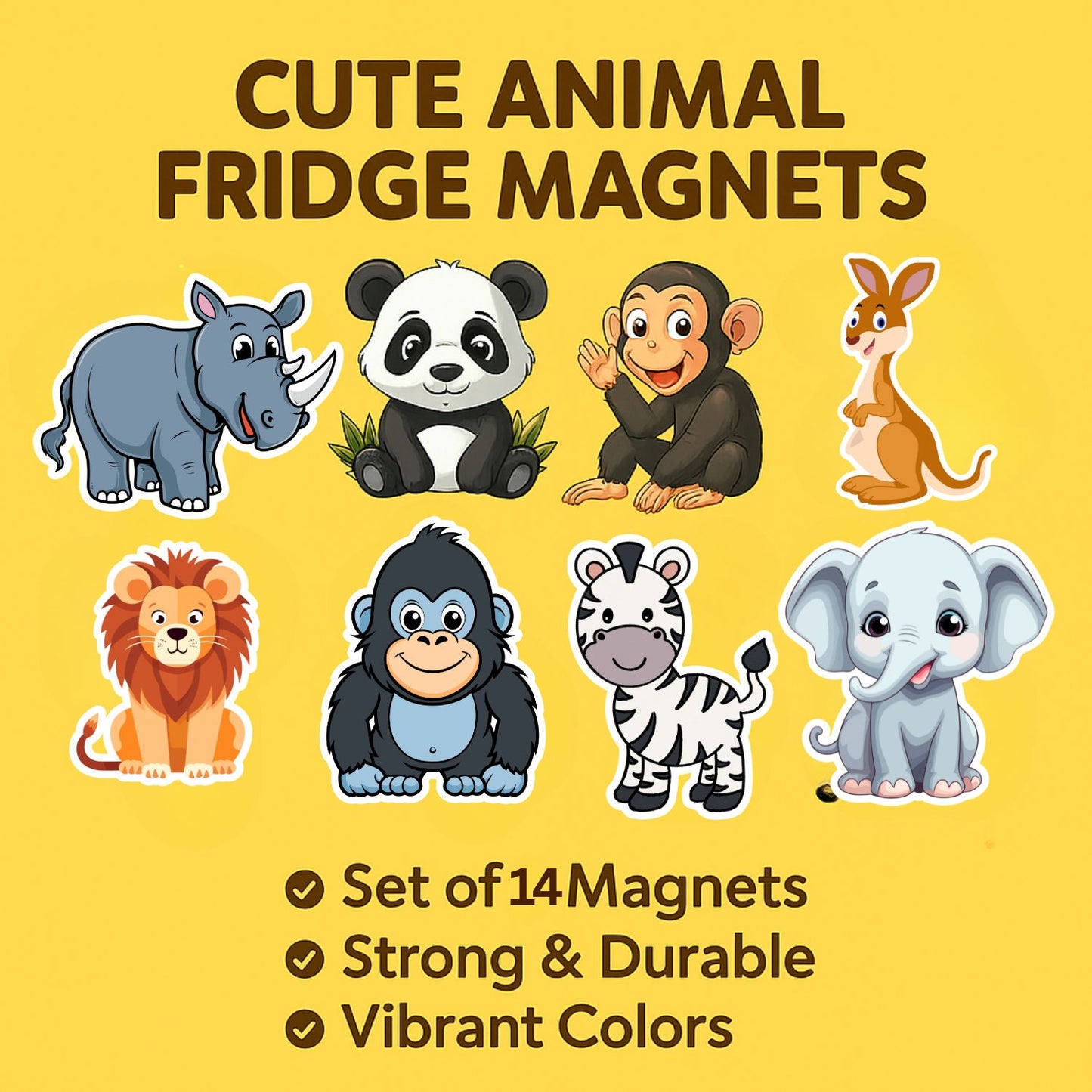 Forest Animals Fridge Magnet Set for Kids | 14 Cute Animal Magnets | Educational & Decorative Cartoon Magnets for Fridge, Whiteboard & Learning Play