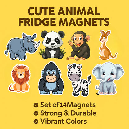 Forest Animals Fridge Magnet Set for Kids | 14 Cute Animal Magnets | Educational & Decorative Cartoon Magnets for Fridge, Whiteboard & Learning Play