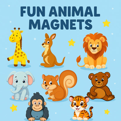 Forest Animals Fridge Magnet Set for Kids | 14 Cute Animal Magnets | Educational & Decorative Cartoon Magnets for Fridge, Whiteboard & Learning Play