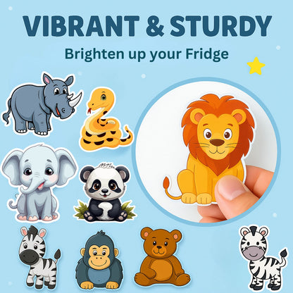 Forest Animals Fridge Magnet Set for Kids | 14 Cute Animal Magnets | Educational & Decorative Cartoon Magnets for Fridge, Whiteboard & Learning Play