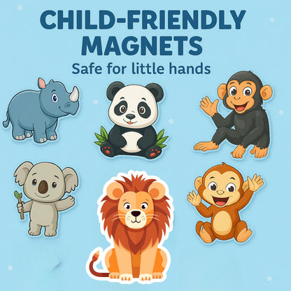 Forest Animals Fridge Magnet Set for Kids | 14 Cute Animal Magnets | Educational & Decorative Cartoon Magnets for Fridge, Whiteboard & Learning Play