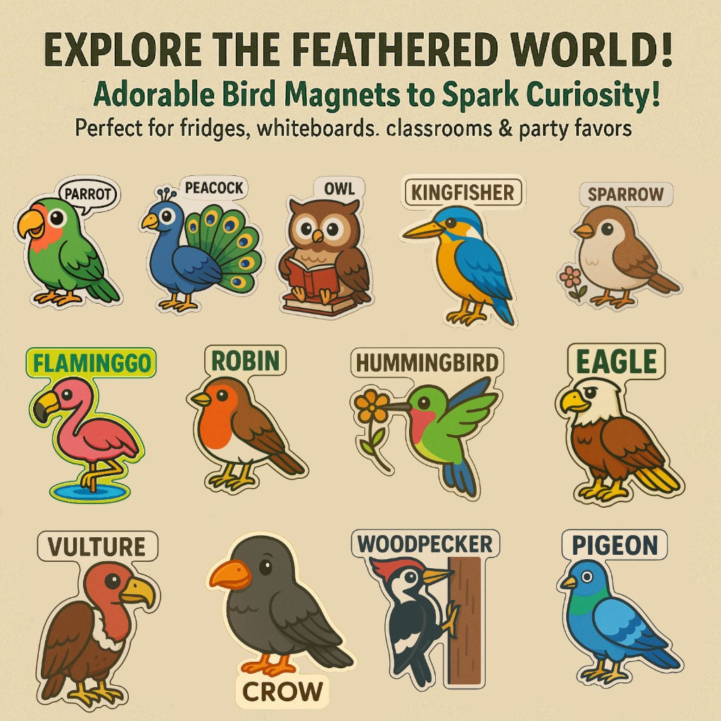 Tweet Squad: Cute Birds with Names Fridge Magnet Set