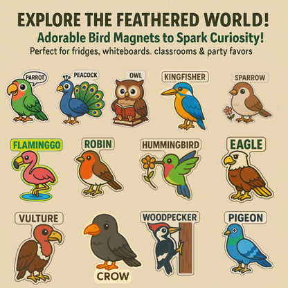 Tweet Squad: Cute Birds with Names Fridge Magnet Set