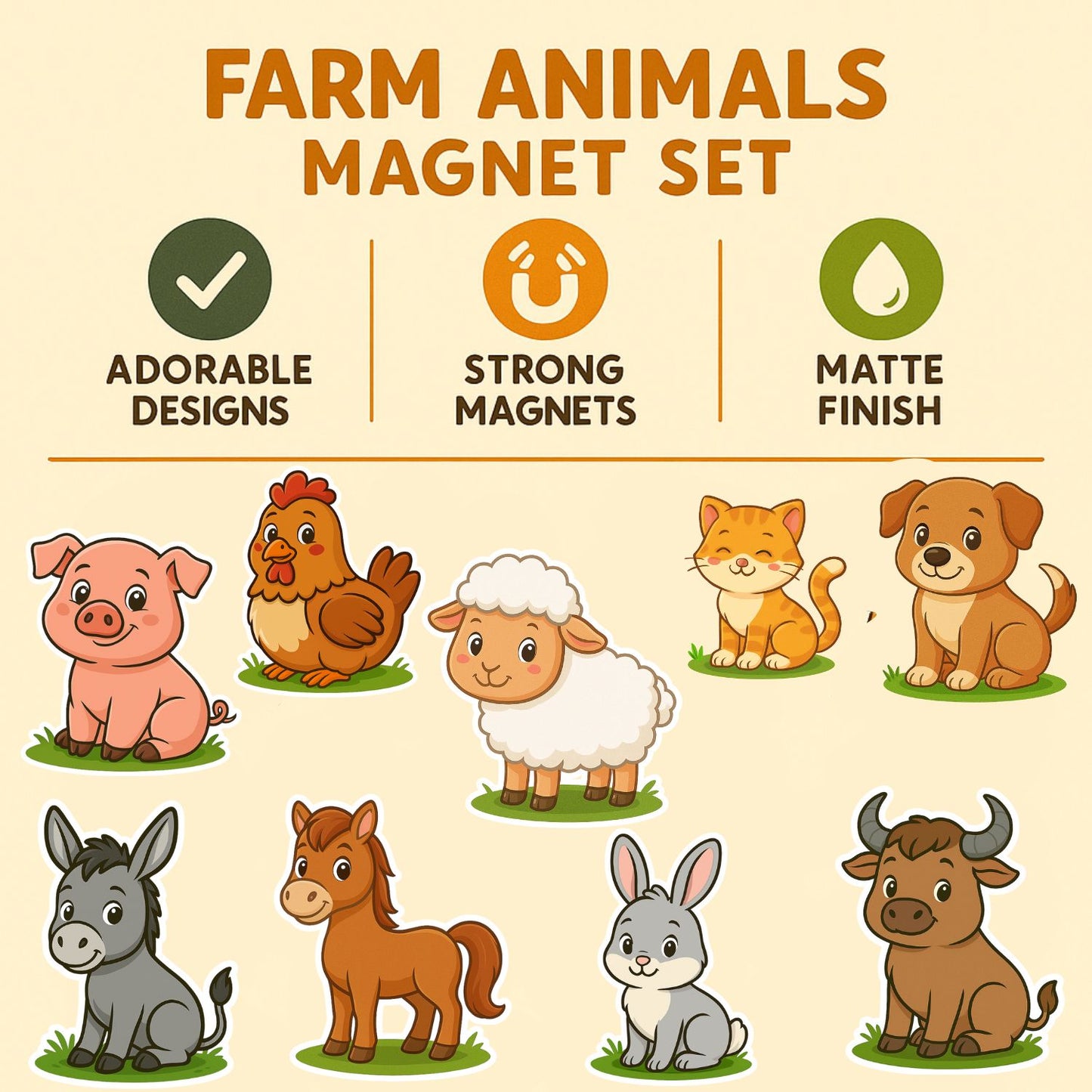 Stick & Smile: Farm Animals Fridge Magnet Set