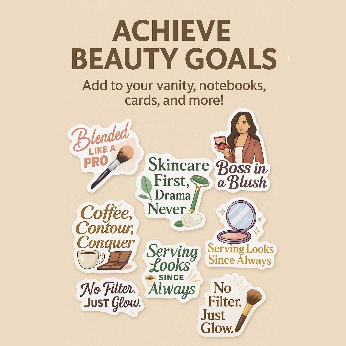Glow Mode On – Stickers for Beauty Content Creators | 20 Trendy Decals for Influencers, MUAs & Glam Bosses