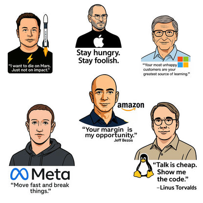 Tech Legends Fridge Magnet Set | 6 Iconic Innovator Magnets | Inspirational Decor for Desks, Lockers & Workspaces
