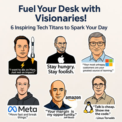 Tech Legends Fridge Magnet Set | 6 Iconic Innovator Magnets | Inspirational Decor for Desks, Lockers & Workspaces