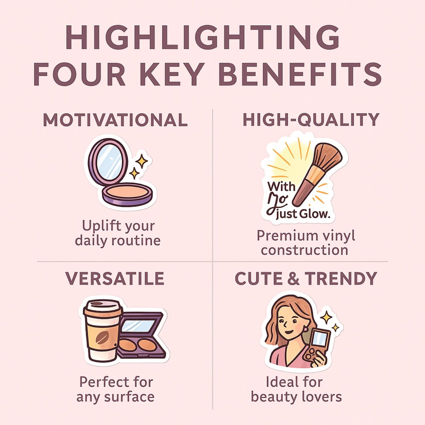 Glow Mode On – Stickers for Beauty Content Creators | 20 Trendy Decals for Influencers, MUAs & Glam Bosses