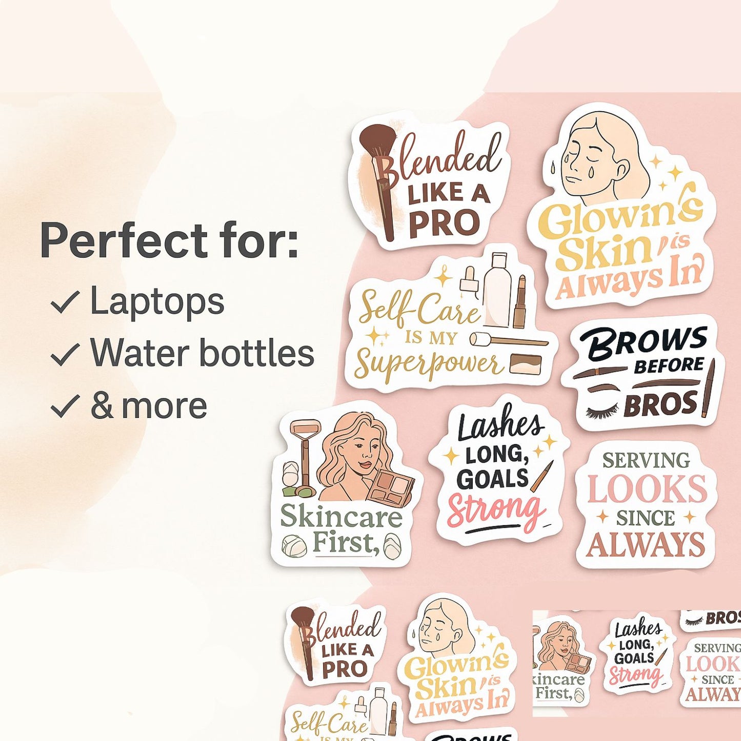 Glow Mode On – Stickers for Beauty Content Creators | 20 Trendy Decals for Influencers, MUAs & Glam Bosses