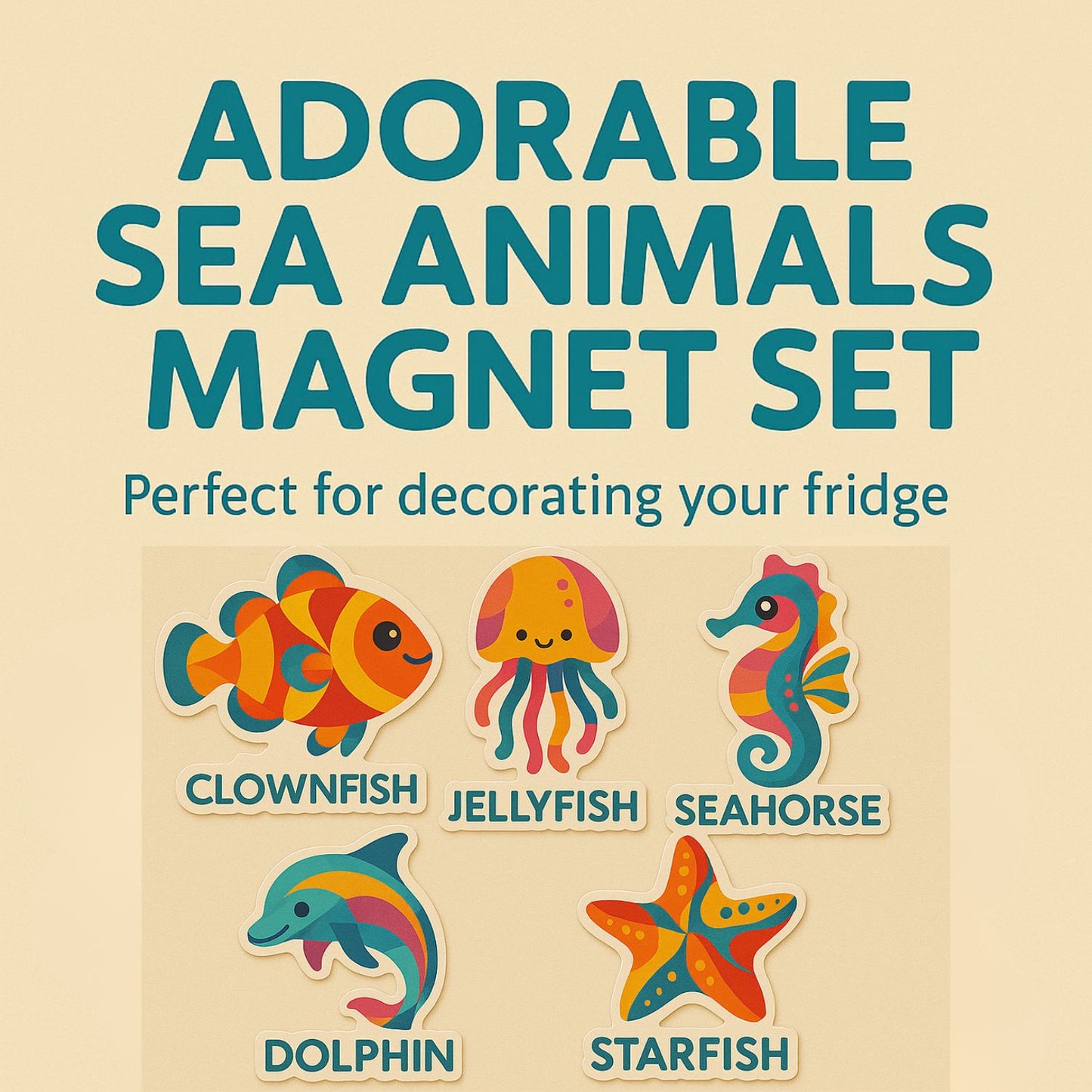 Colorful Sea Animal Fridge Magnet Set – Abstract Ocean Creatures for Kids
