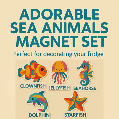 Colorful Sea Animal Fridge Magnet Set – Abstract Ocean Creatures for Kids
