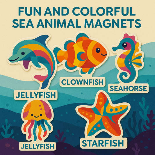 Colorful Sea Animal Fridge Magnet Set – Abstract Ocean Creatures for Kids