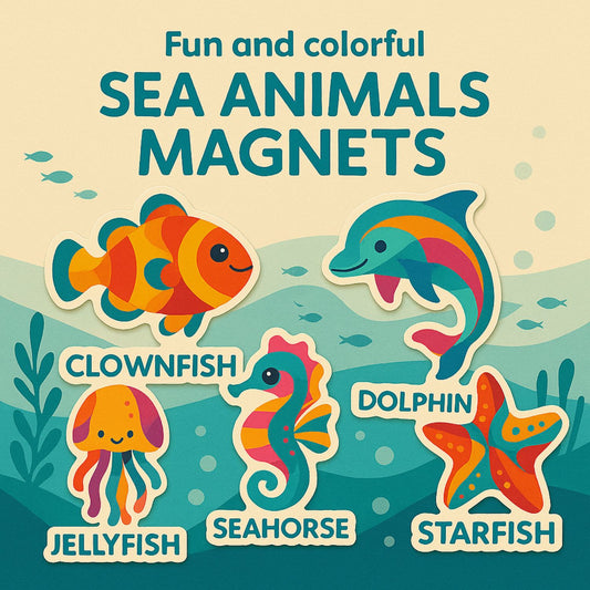 Colorful Sea Animal Fridge Magnet Set – Abstract Ocean Creatures for Kids