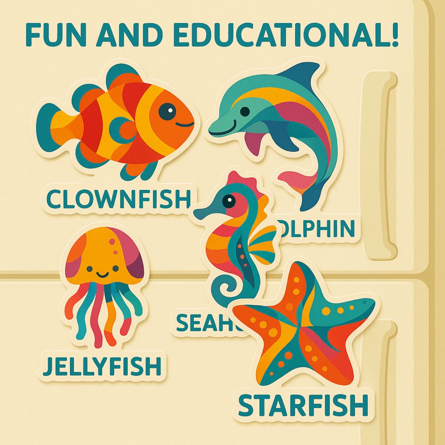 Colorful Sea Animal Fridge Magnet Set – Abstract Ocean Creatures for Kids