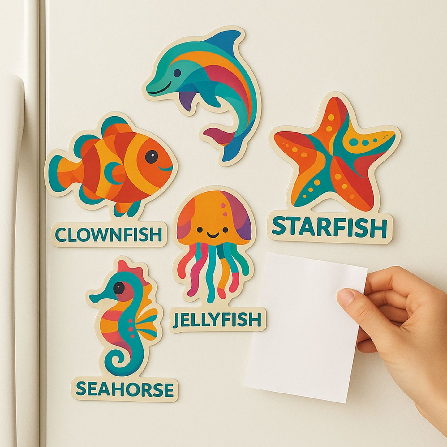 Colorful Sea Animal Fridge Magnet Set – Abstract Ocean Creatures for Kids