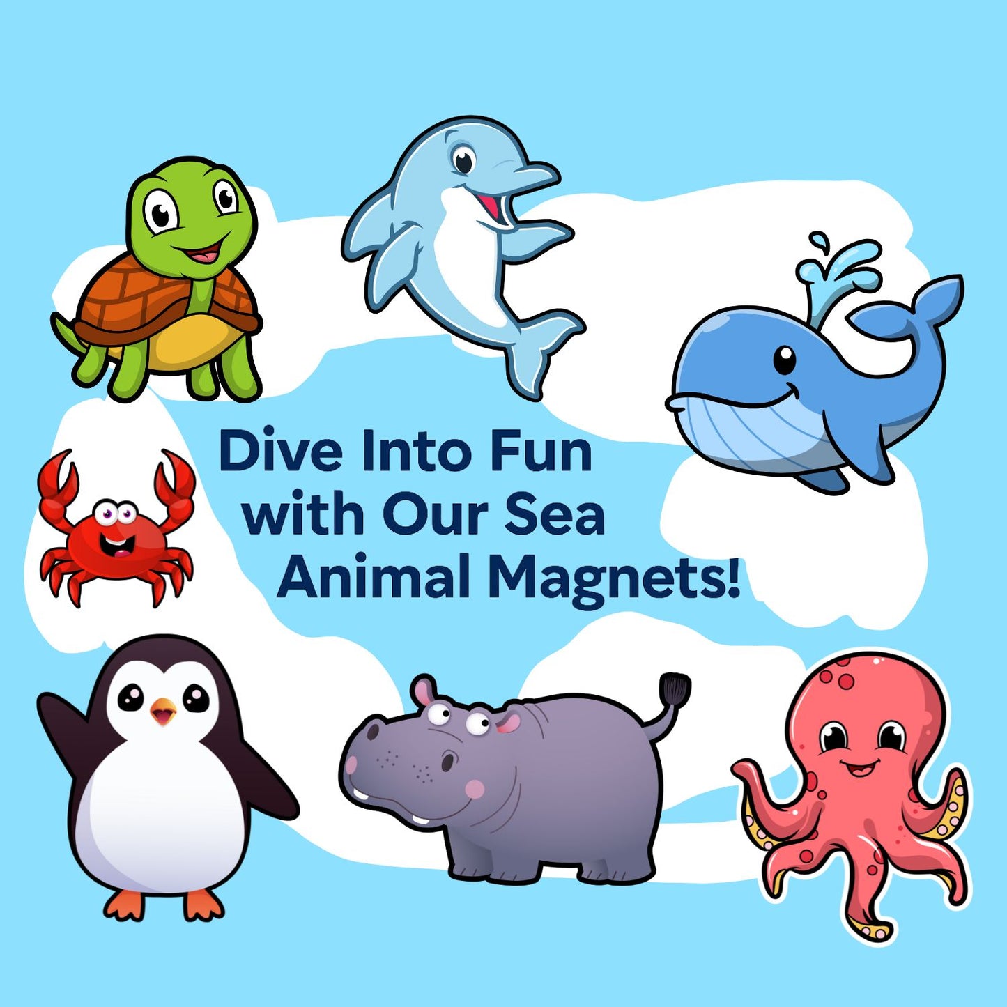 Sea Animal Fridge Magnet Set for Kids | 14 Cute Ocean Creature | Educational Cartoon-Style Magnets