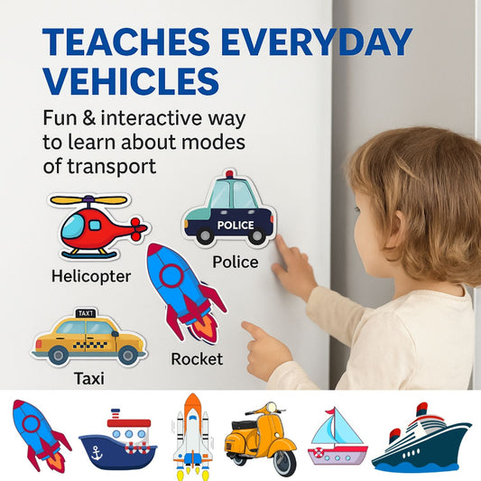 Transport Vehicle Magnet Set for Kids | Cartoon-Style Fridge Magnets | Educational Toy for Toddlers