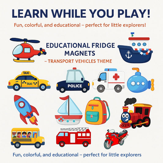 Transport Vehicle Magnet Set for Kids | Cartoon-Style Fridge Magnets | Educational Toy for Toddlers